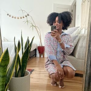 Slim Fit Boyfriend Shirtdress- Lady Liberty Print